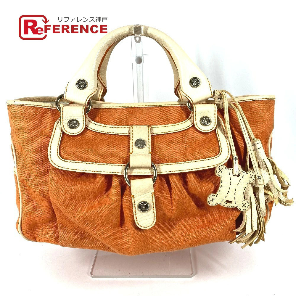 Celine Fringe Tassel Macadam Boogie Bag Tote Handbag Leather Canvas Orange